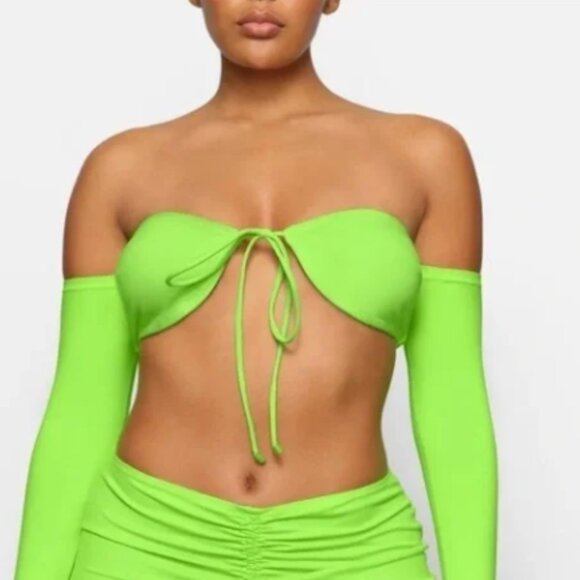SKIMS Other - SKIMS Recycled Swim Long Sleeve Bikini Top Womens Medium Bright Neon Green Beach
